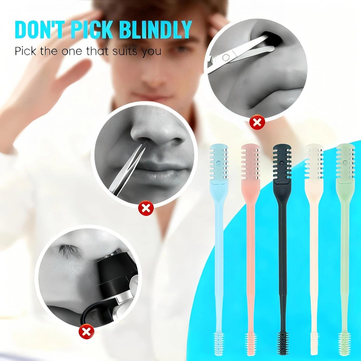 5Pcs 2-In-1 Nasal Hair Cutter, 2026 New Double Sided Nose Hair Cutter, Portable 360° Rotating Manual Nose Hair Trimmer for Men and Women, Colorful