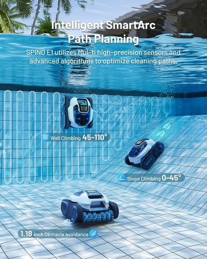 E1 Cordless Robotic Pool Cleaner, Dual-Layer Filter, 1600 Sq.Ft, APP | 5800 GPH Suction with Triple Brushless Motors, Wall & Waterline Cleaning, Smartarc Path, 5 Modes, 210 Mins, IPX8 Waterproof