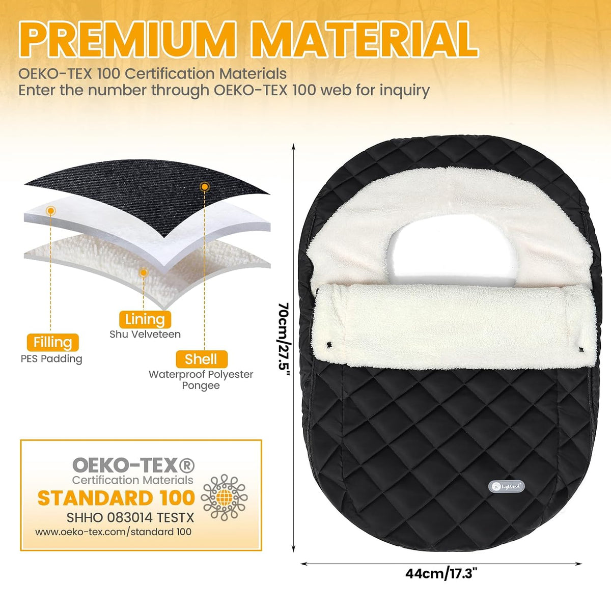 Winter Car Seat Cover for Baby Boys & Girls, Waterproof, Black | Warm Winter Carseat Cover with Removable Zipper, Universal Fit, Keeps Babies Warm and Cozy in Cold Weather