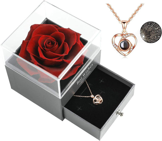 Preserved rose gift with heart necklace