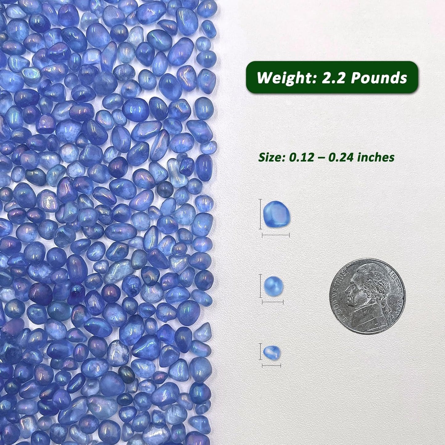 Aquarium Glass Gravel - 2.2 lbs of vibrant blue decorative stones for fish tanks, sized 0.12 - 0.24 inches.