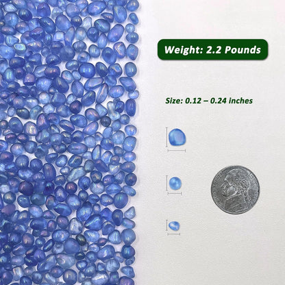 Aquarium Glass Gravel - 2.2 lbs of vibrant blue decorative stones for fish tanks, sized 0.12 - 0.24 inches.