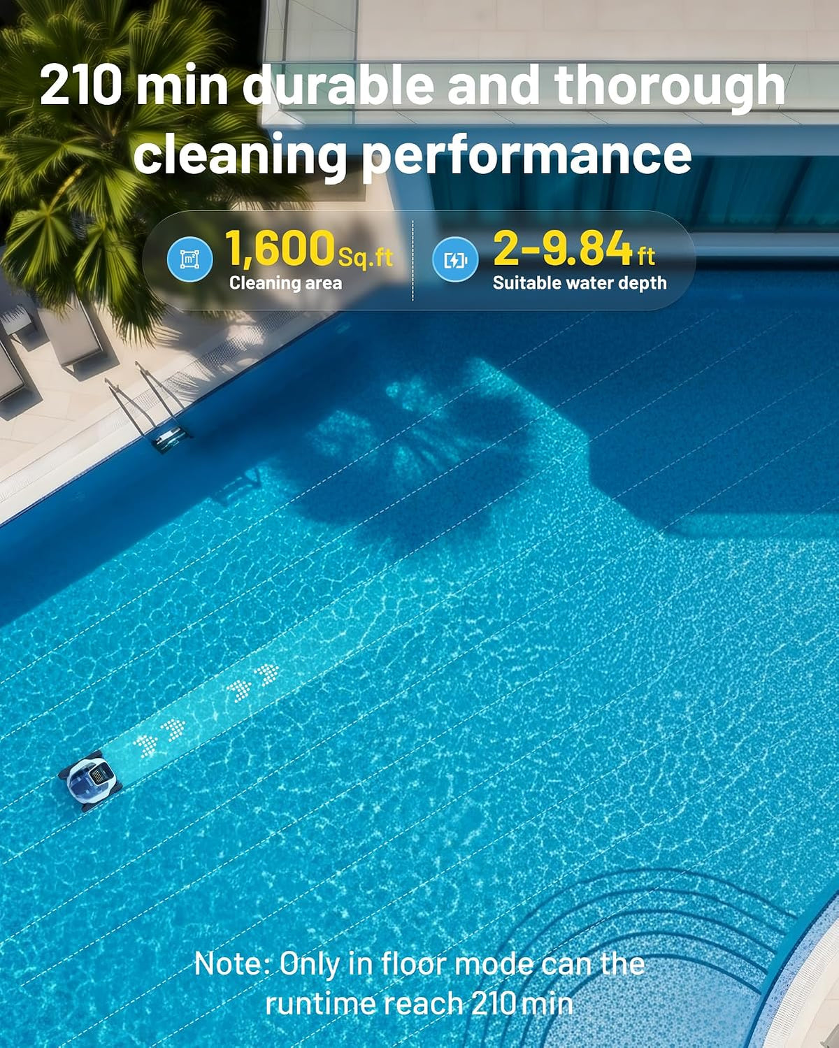 E1 Cordless Robotic Pool Cleaner, Dual-Layer Filter, 1600 Sq.Ft, APP | 5800 GPH Suction with Triple Brushless Motors, Wall & Waterline Cleaning, Smartarc Path, 5 Modes, 210 Mins, IPX8 Waterproof