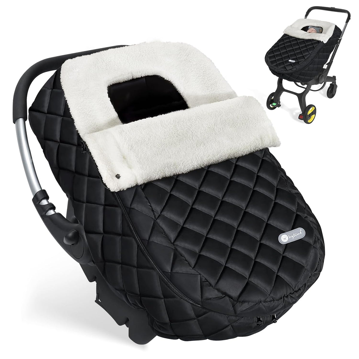 Winter Car Seat Cover for Baby Boys & Girls, Waterproof, Black | Warm Winter Carseat Cover with Removable Zipper, Universal Fit, Keeps Babies Warm and Cozy in Cold Weather