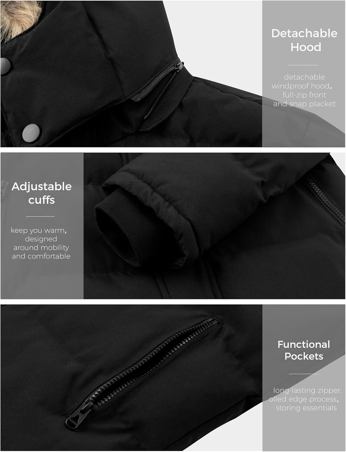 Men'S Hooded Winter Coat Waterproof Puffer Jacket Warm Winter Jacket | Waterproof 5000Mm, Detachable Faux Fur Hood, Windproof, Thicken Insulation, Warm for Cold Weather, Daily Wear, Work, Hiking