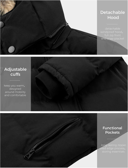 Men'S Hooded Winter Coat Waterproof Puffer Jacket Warm Winter Jacket | Waterproof 5000Mm, Detachable Faux Fur Hood, Windproof, Thicken Insulation, Warm for Cold Weather, Daily Wear, Work, Hiking
