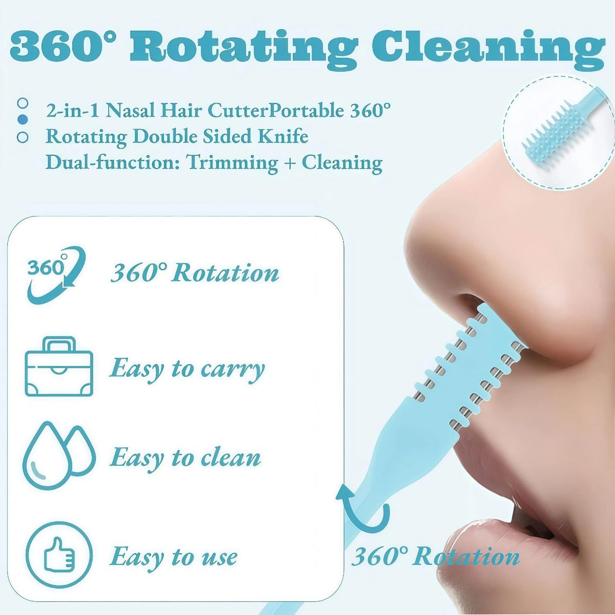 5Pcs 2-In-1 Nasal Hair Cutter, 2026 New Double Sided Nose Hair Cutter, Portable 360° Rotating Manual Nose Hair Trimmer for Men and Women, Colorful