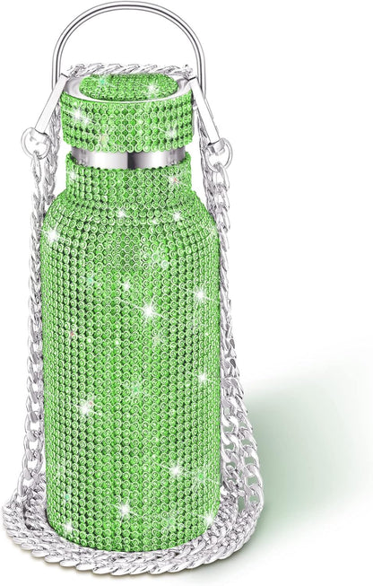 Diamond Water Bottle Bling Rhinestone Stainless Steel Thermal Bottle Refillable Insulated Glitter Water Jug with Chain for Women Girls Gifts(500 Ml,Silver)