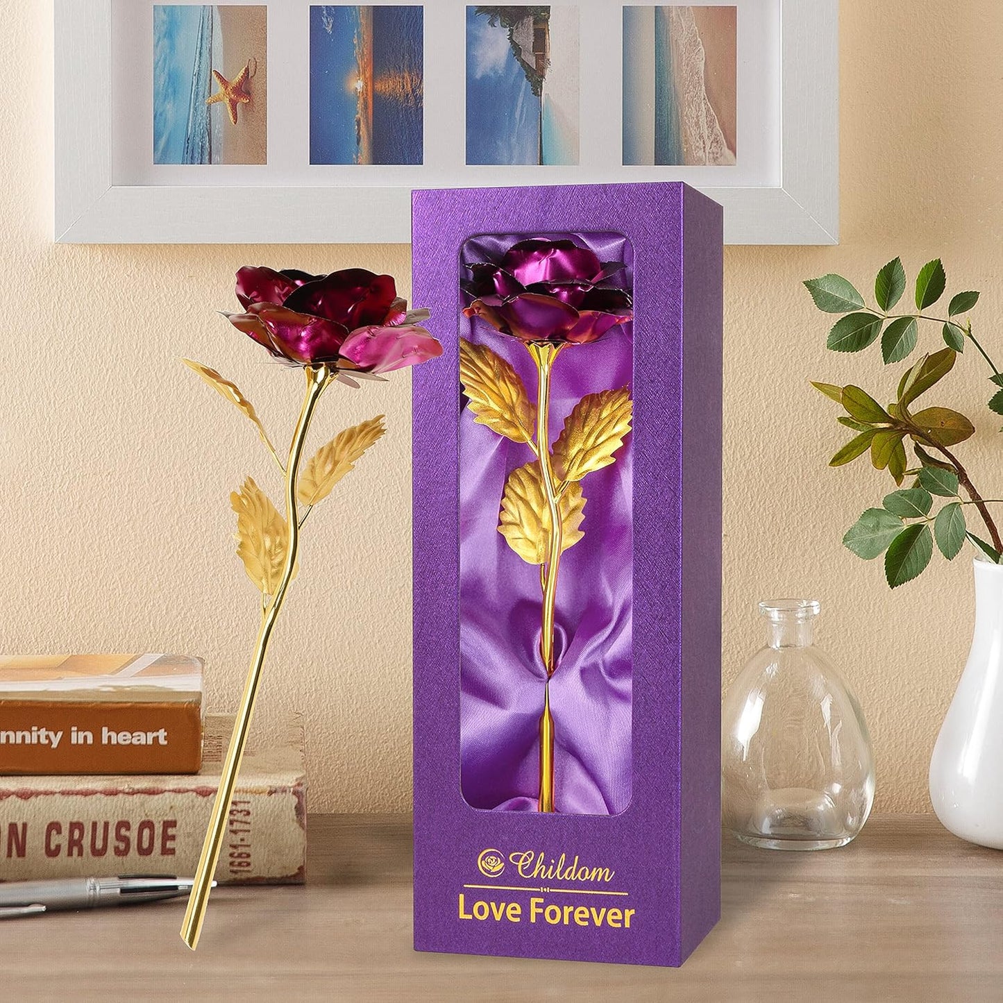 Birthday Gifts for Women Mom,Forever Purple Rose Flower for Delivery Prime | Christmas Rose Gifts for Women Mom,Purple Artificial Flowers Rose Gift for Women Her,Anniversary,Valentines,Stocking Stuffers