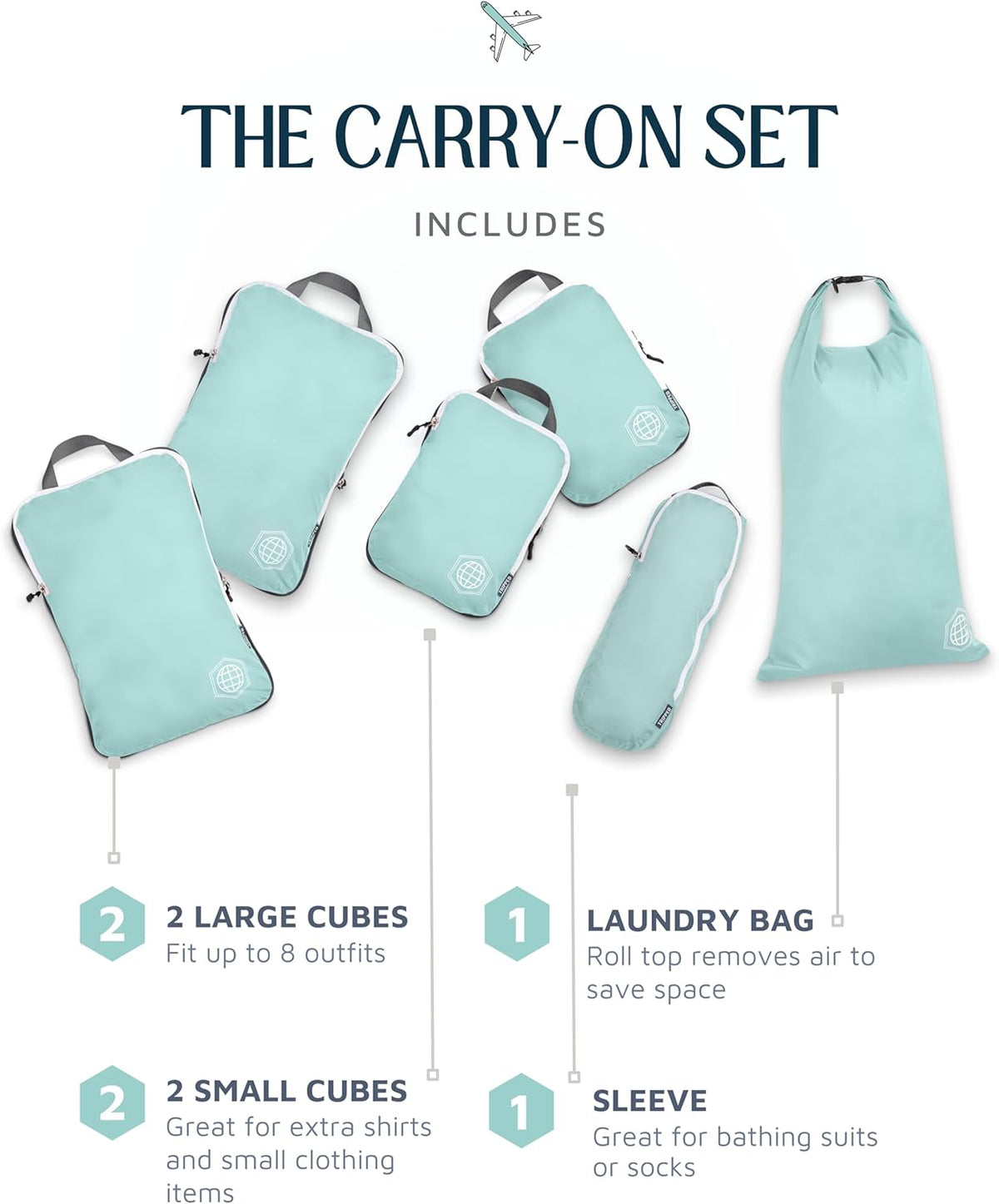 Compression Packing Cubes for Carry-On Travel 6-Pack | Ultralight Ripstop Packing Cubes with Compression Zippers for Organized Carry-On Luggage, Backpack, and Travel Packing