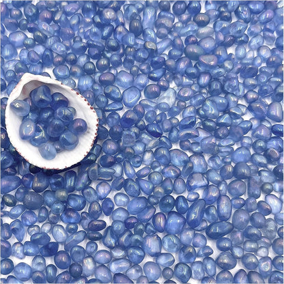 Aquarium Glass Gravel - Vibrant blue decorative stones for fish tanks, showcasing smooth polished glass finishes.
