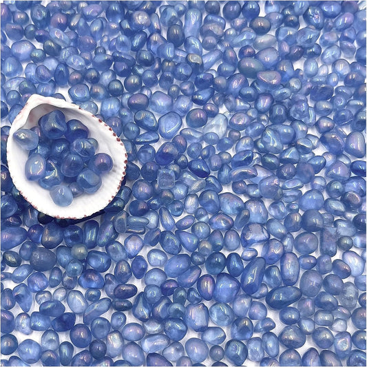 Aquarium Glass Gravel - Vibrant blue decorative stones for fish tanks, showcasing smooth polished glass finishes.