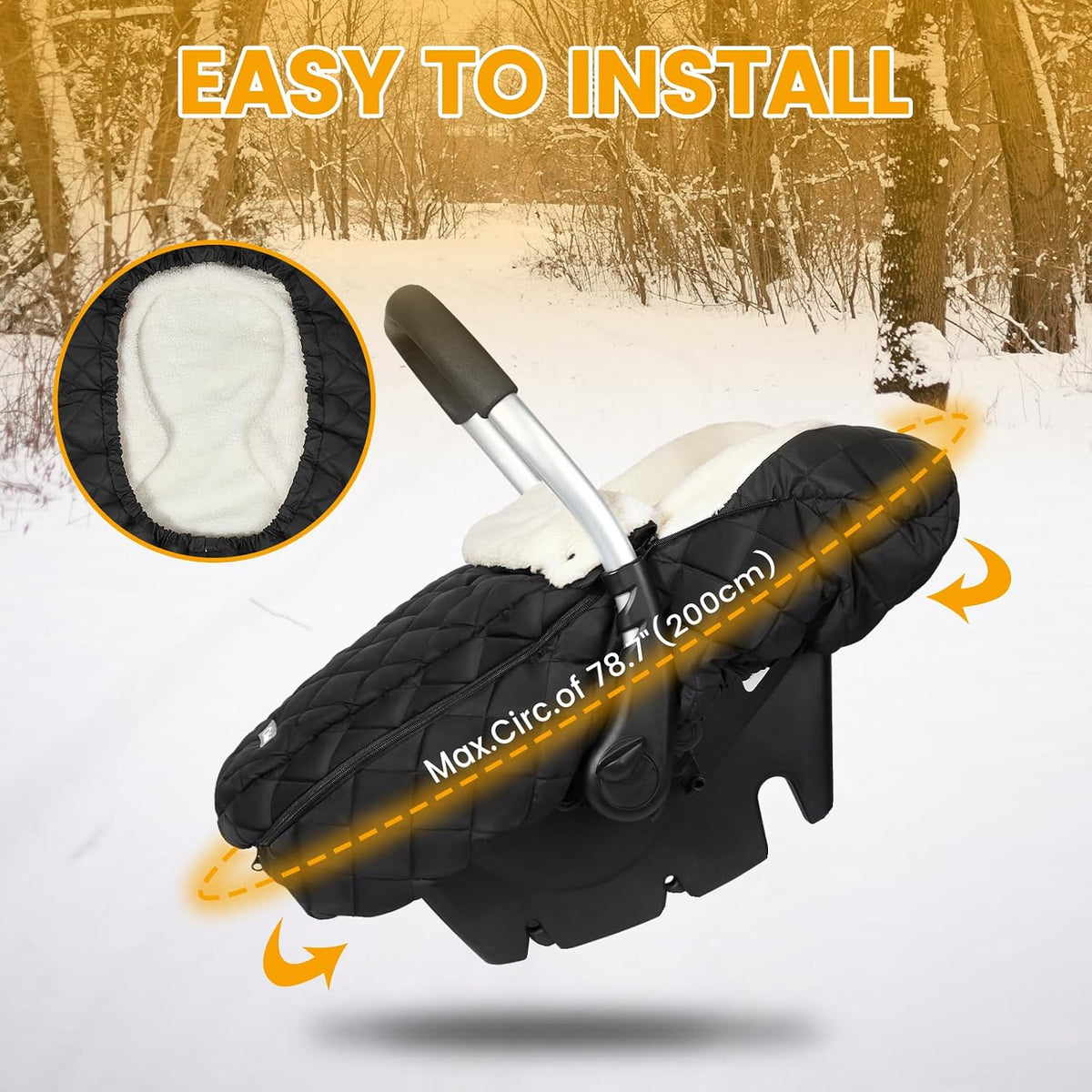 Winter Car Seat Cover for Baby Boys & Girls, Waterproof, Black | Warm Winter Carseat Cover with Removable Zipper, Universal Fit, Keeps Babies Warm and Cozy in Cold Weather