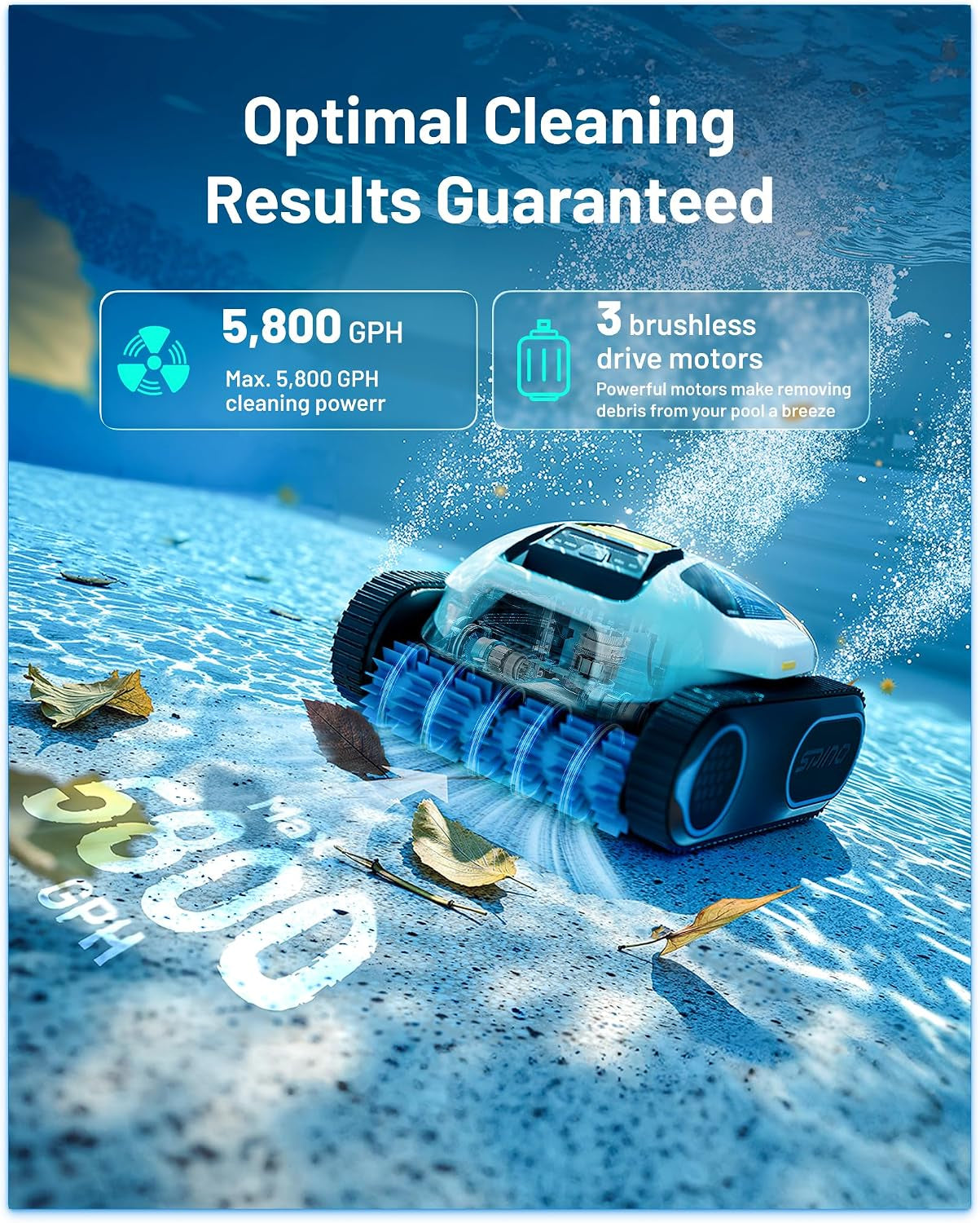 E1 Cordless Robotic Pool Cleaner, Dual-Layer Filter, 1600 Sq.Ft, APP | 5800 GPH Suction with Triple Brushless Motors, Wall & Waterline Cleaning, Smartarc Path, 5 Modes, 210 Mins, IPX8 Waterproof